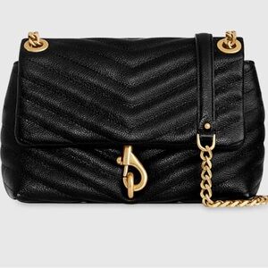 BNWT Women Rebecca Minkoff BLK Edie Chevron Quilted Flap Shoulder Purse w Chain
